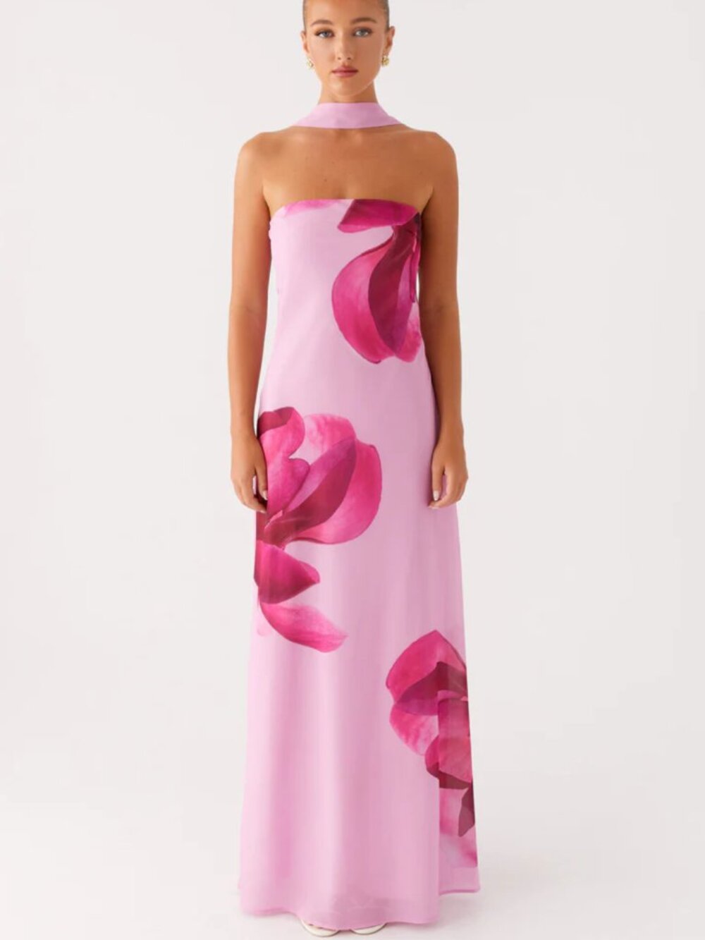 NWT Peppermayo Prim Pink Floral Maxi Dress w Scarf Size 2 XS
